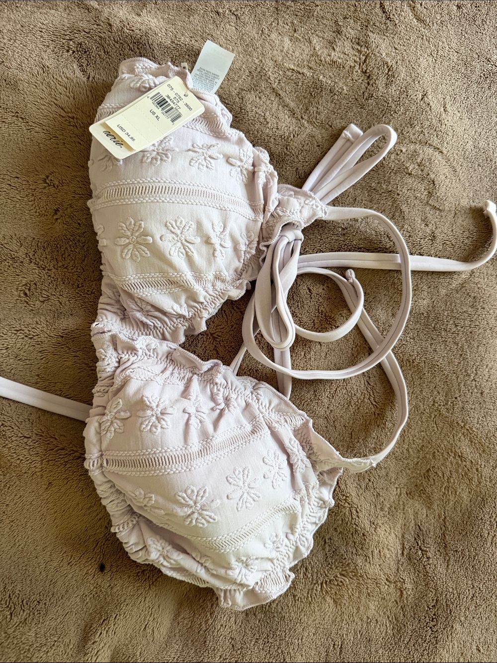 Embroidered Floral Bikini Top in Light Blush